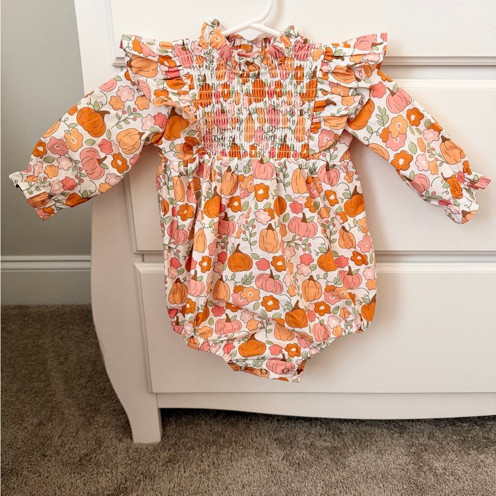Stitchy Fish Fall Floral Smocked Bubble – 6M